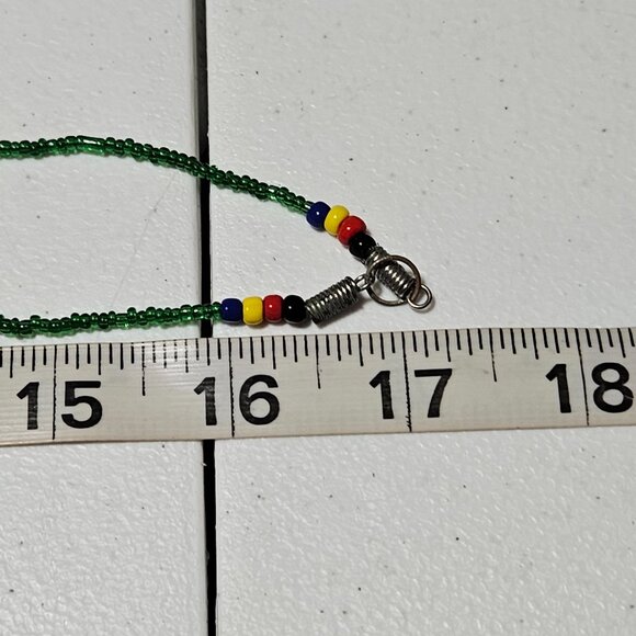 Handcrafted Boho Green Beaded Necklace Multicolor Accents Minimalist Jewelry - Picture 6 of 6